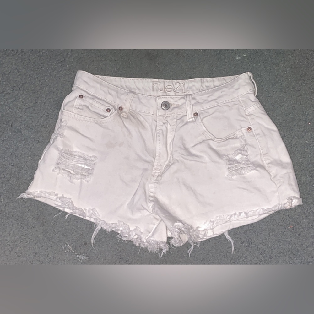 Slightly worn white jean shorts